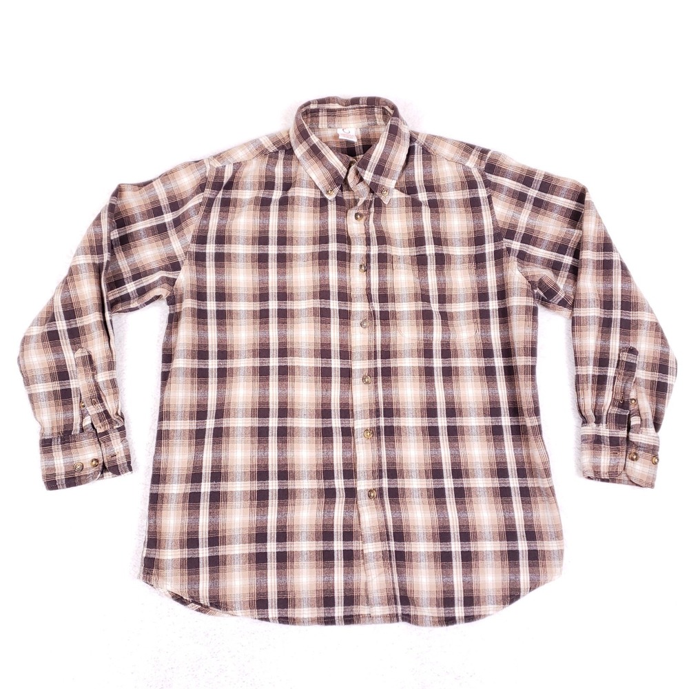 Open Trails Plaid Flannel Shirt Medium Brown Button Down Outdoor Gorpcore